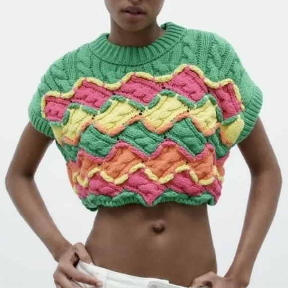 Zara Multicolor Knit Crop Top - Picture 4 of 13